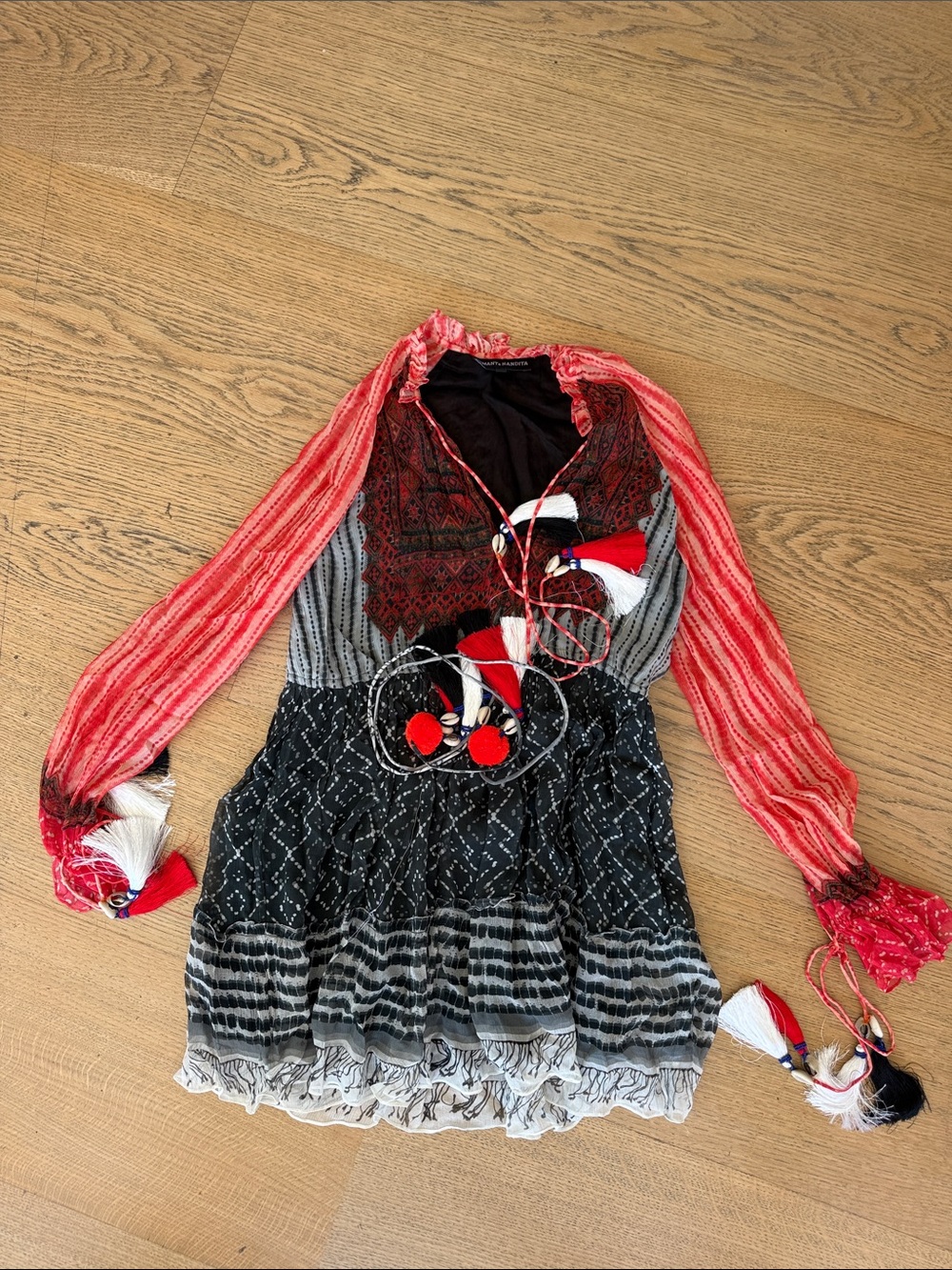 HEMANT & NANDITA Red and Black beach cover up/mini dress